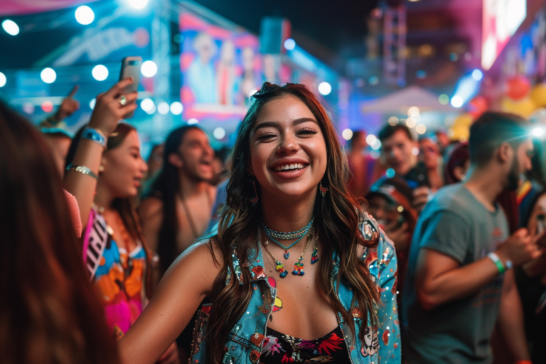 Egy híresség vagy influencer fesztiválon, amely bemutatja, hogyan növeli a fesztivál vonzerejét egy közösségi média befolyásoló személy