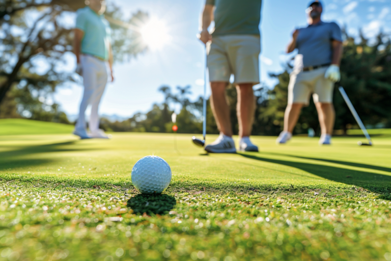 golfpálya, boldog játékosok, klubházi élmények, oktatás és fenntarthatóság